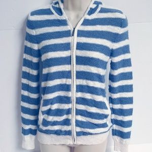 LL Bean XS zip hooded cardigan sweater blue white
